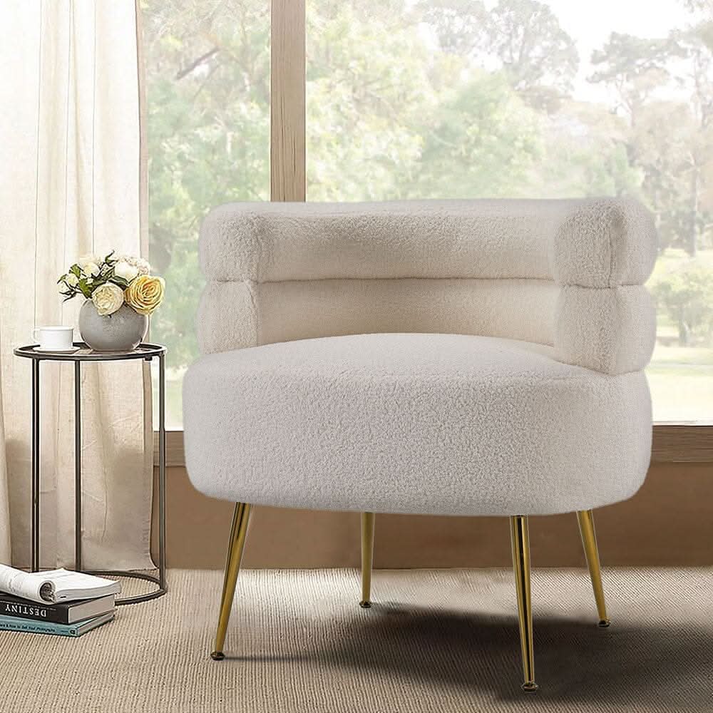 Cloud-Soft Bouclé Tiered Accent Chair with Gold Metal Legs