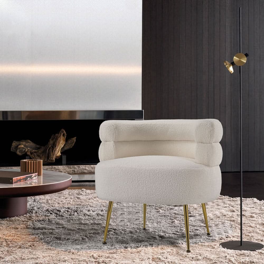 Cloud-Soft Bouclé Tiered Accent Chair with Gold Metal Legs