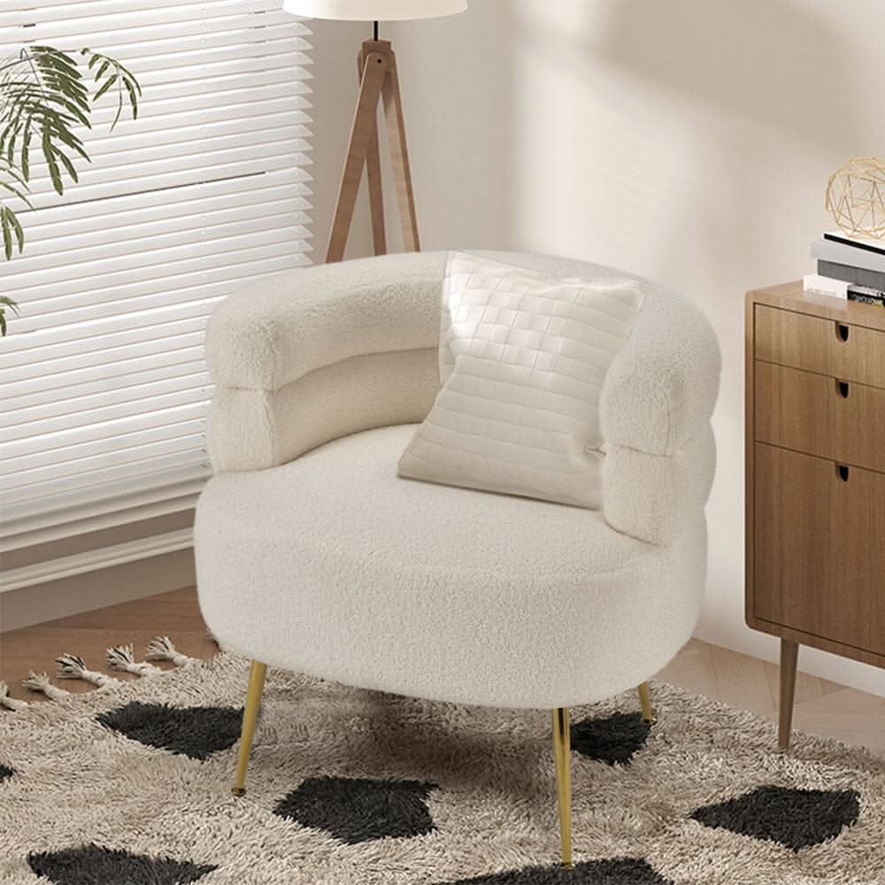 Cloud-Soft Bouclé Tiered Accent Chair with Gold Metal Legs