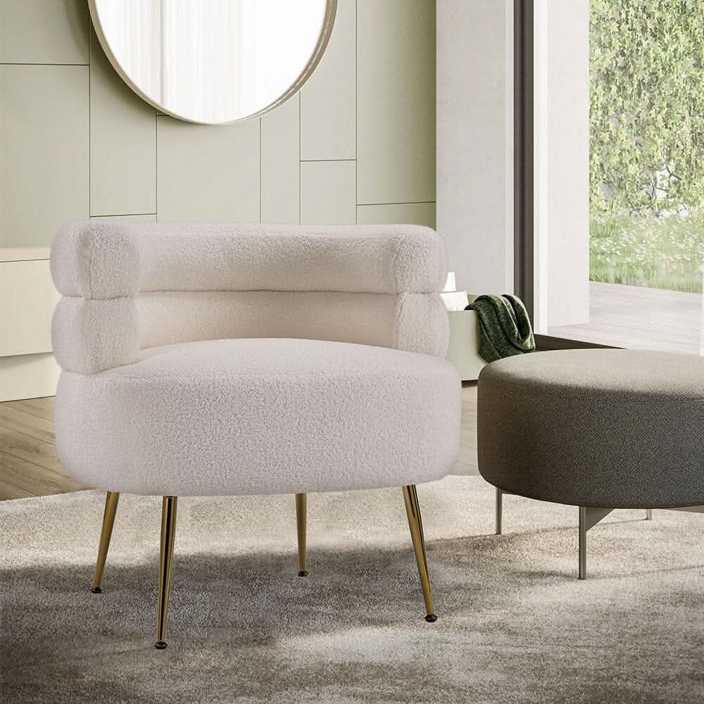 Cloud-Soft Bouclé Tiered Accent Chair with Gold Metal Legs