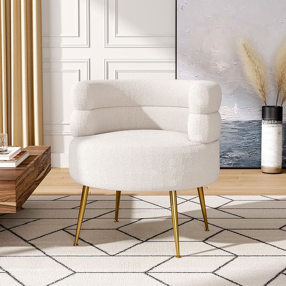 Cloud-Soft Bouclé Tiered Accent Chair with Gold Metal Legs