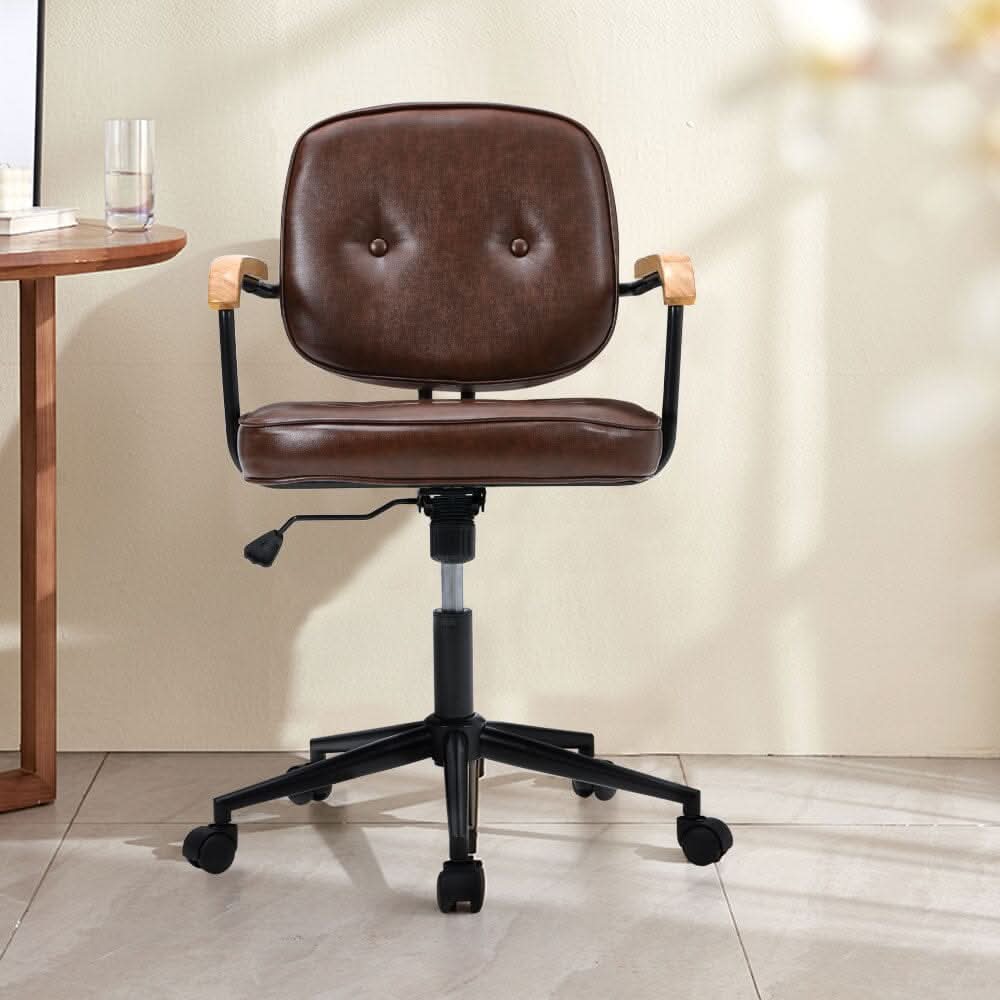 Traditional Brown Office Chair with Button Tufting