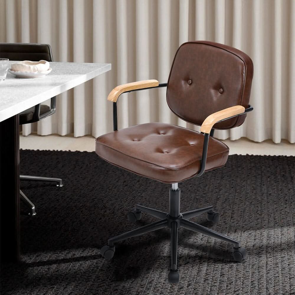 Traditional Brown Office Chair with Button Tufting