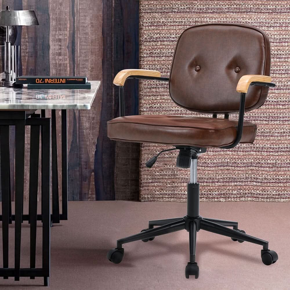 Traditional Brown Office Chair with Button Tufting