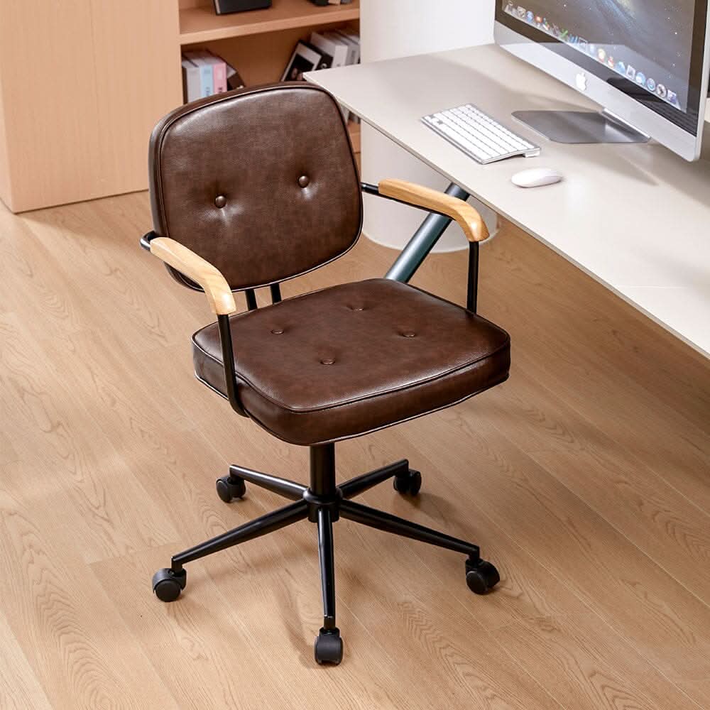 Traditional Brown Office Chair with Button Tufting
