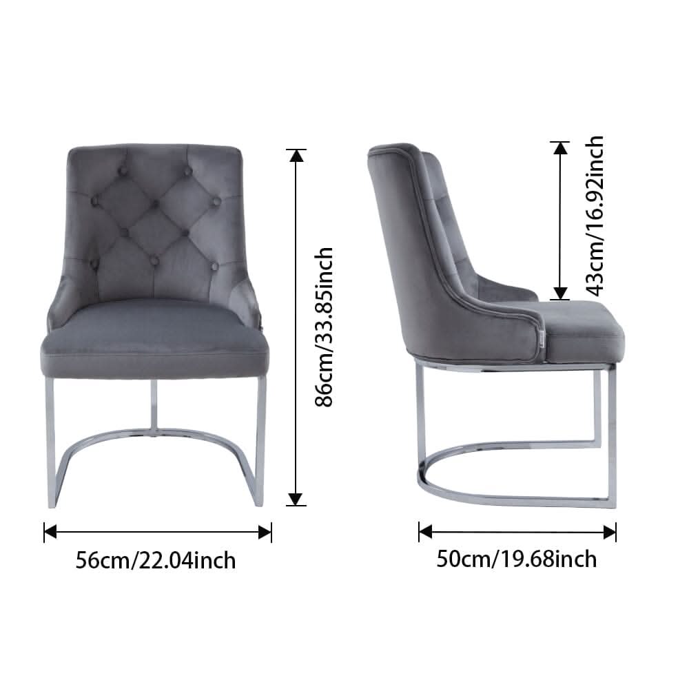 Velvet Upholstered Dining Chair Button Tufted Design Light Grey