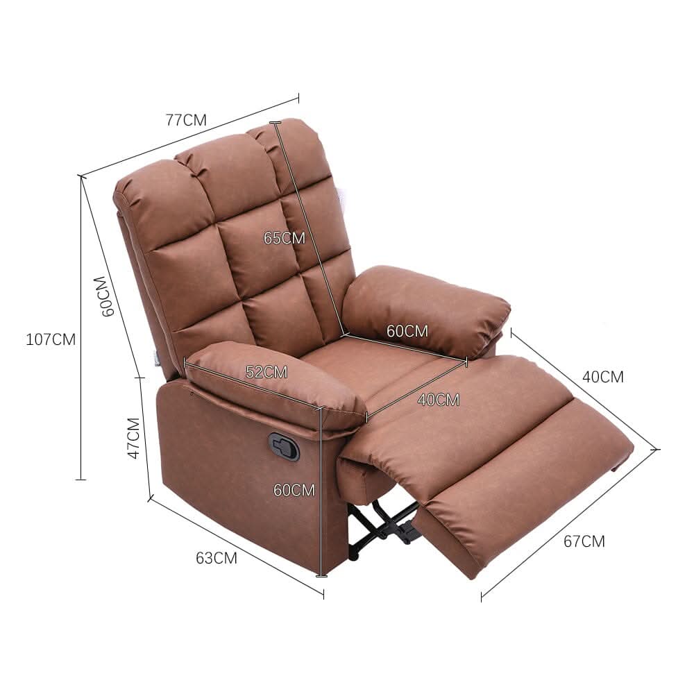 Power Recliner Sofa Brown PU Leather Wooden Frame