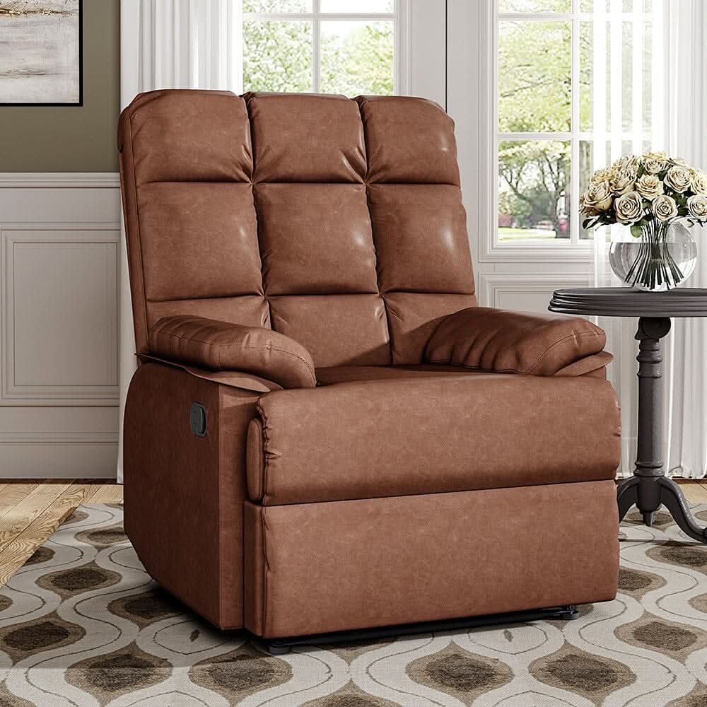Power Recliner Sofa Brown PU Leather Wooden Frame