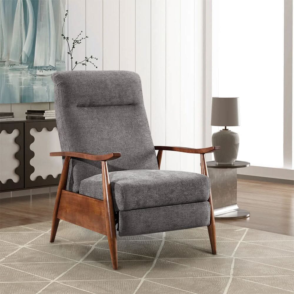 Mid-Century Modern Reclining Armchair – Grey Faux Cashmere