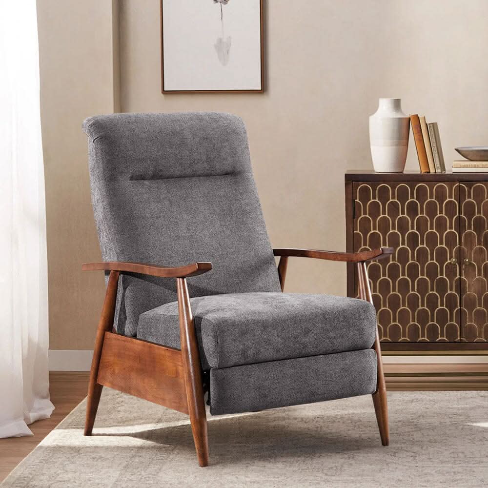 Mid-Century Modern Reclining Armchair – Grey Faux Cashmere