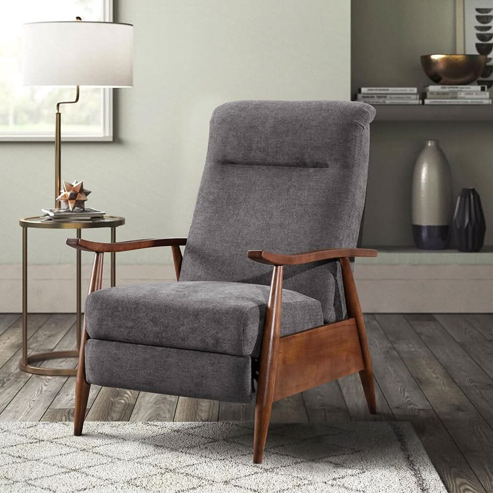 Mid-Century Modern Reclining Armchair – Grey Faux Cashmere