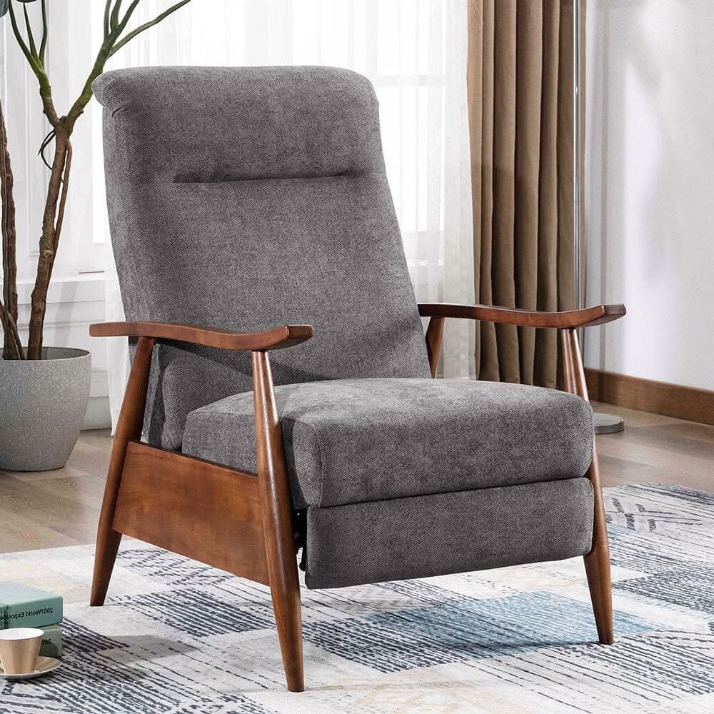 Mid-Century Modern Reclining Armchair – Grey Faux Cashmere