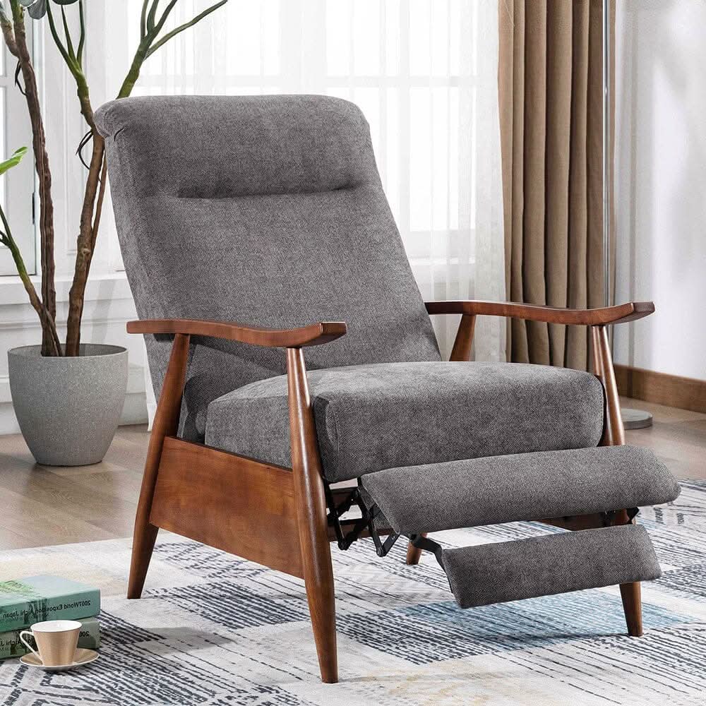 Mid-Century Modern Reclining Armchair – Grey Faux Cashmere