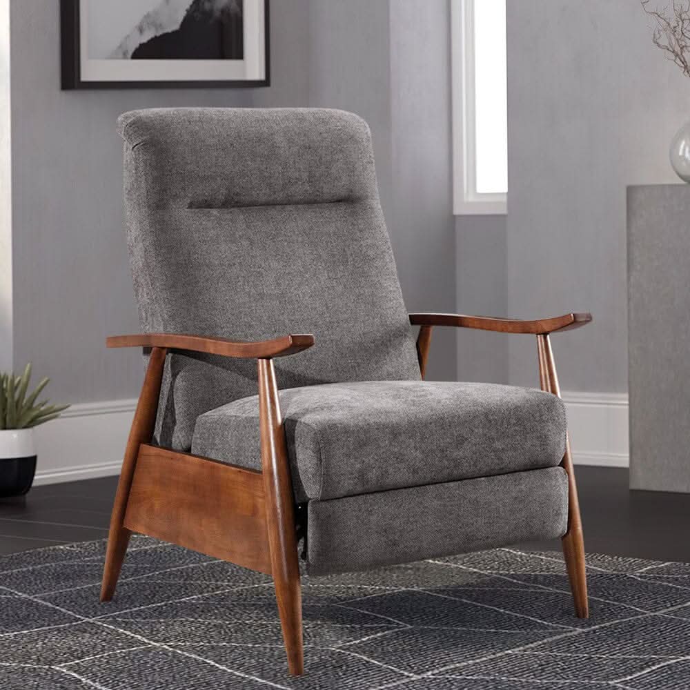 Mid-Century Modern Reclining Armchair – Grey Faux Cashmere