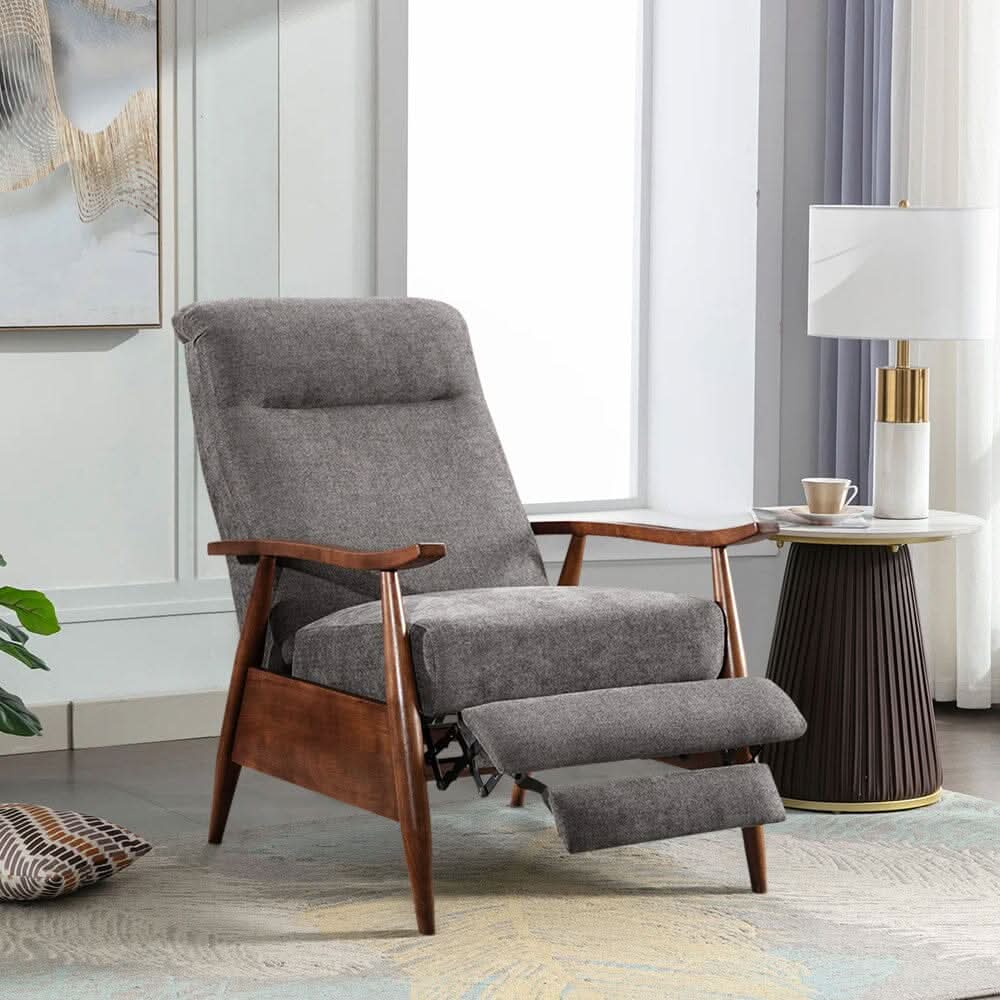 Mid-Century Modern Reclining Armchair – Grey Faux Cashmere