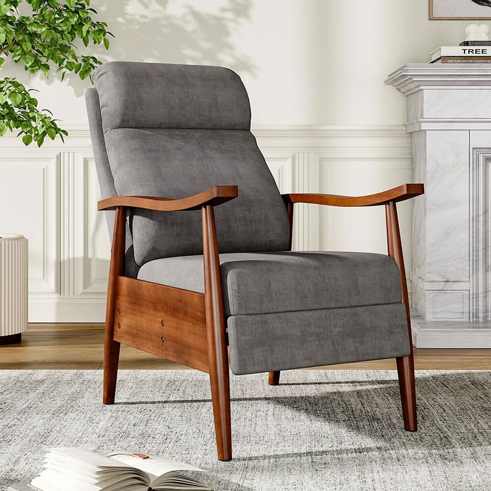 Mid-Century Modern Reclining Armchair – Grey Faux Cashmere