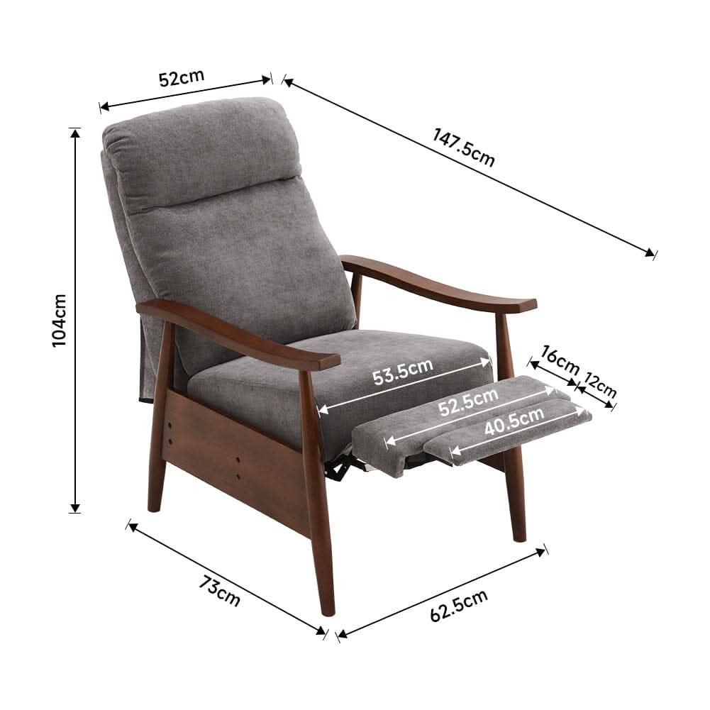 Mid-Century Modern Reclining Armchair – Grey Faux Cashmere