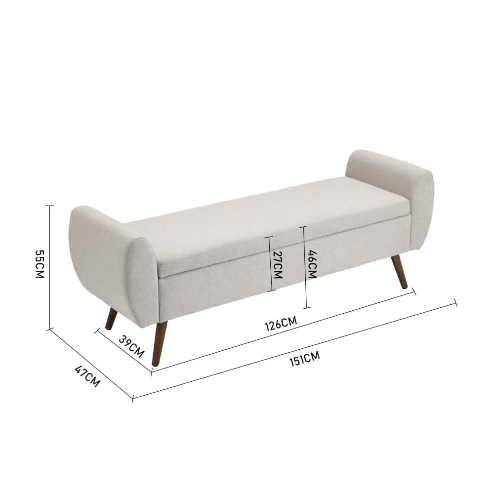 Upholstered Storage Bench with Hidden Compartment – Fabric Ottoman with Wooden Legs