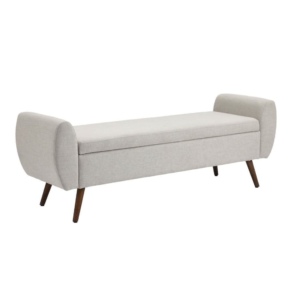 Upholstered Storage Bench with Hidden Compartment – Fabric Ottoman with Wooden Legs