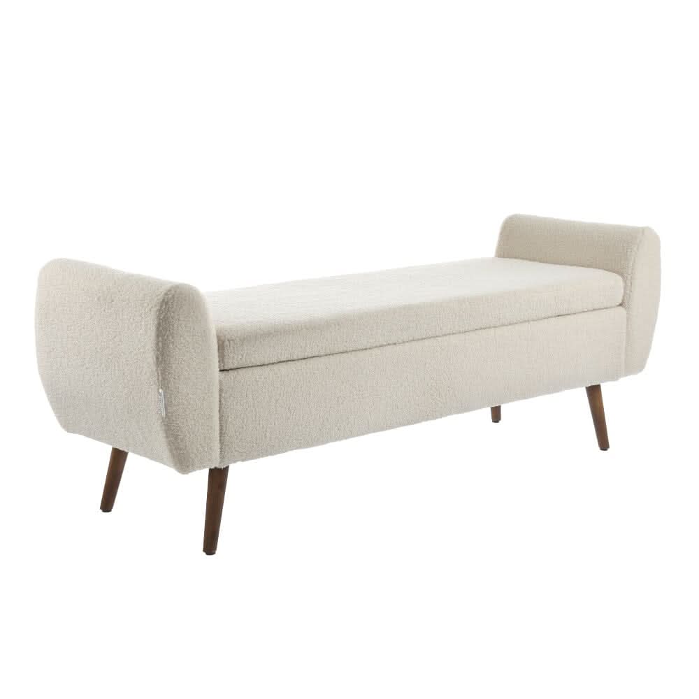 Upholstered Storage Bench with Hidden Compartment – Fabric Ottoman with Wooden Legs