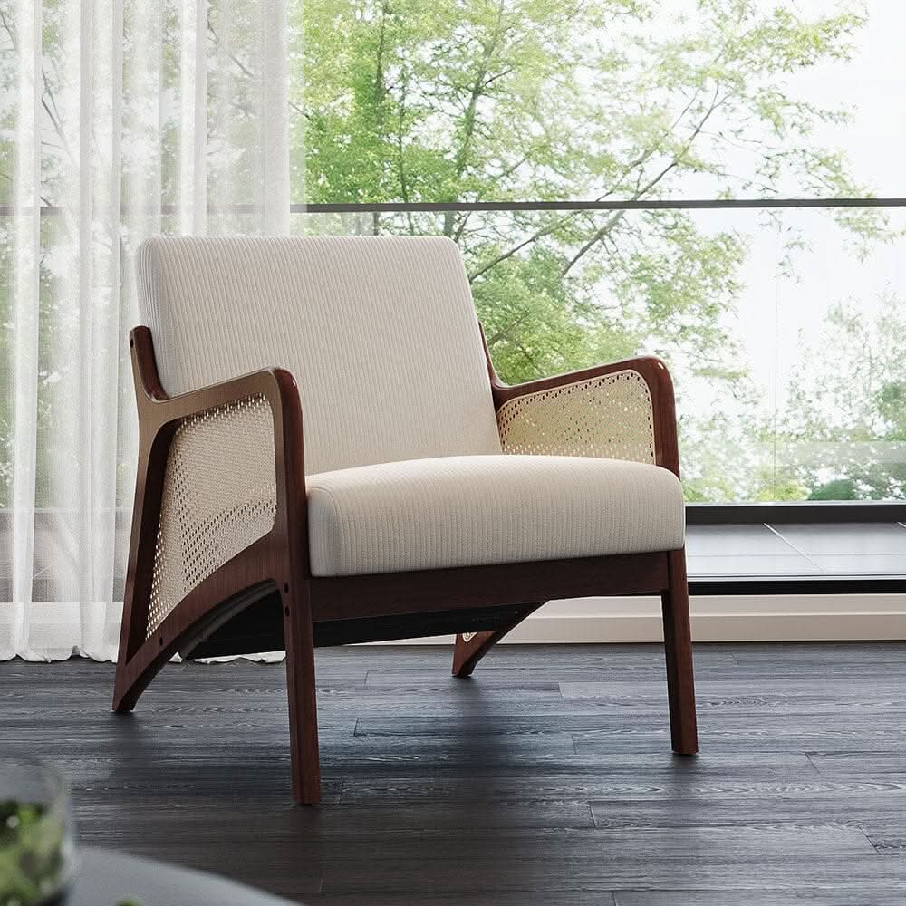‍Scandi-Boho Rattan & Bouclé Accent Chair – Beige Corduroy (100% off)