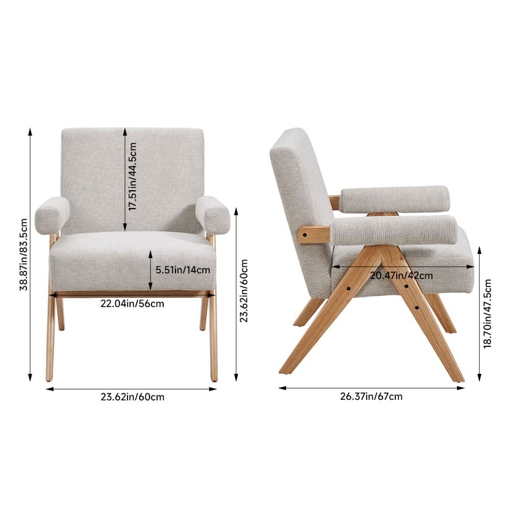 Mid-Century Modern Textured Fabric Accent Chair – Beige