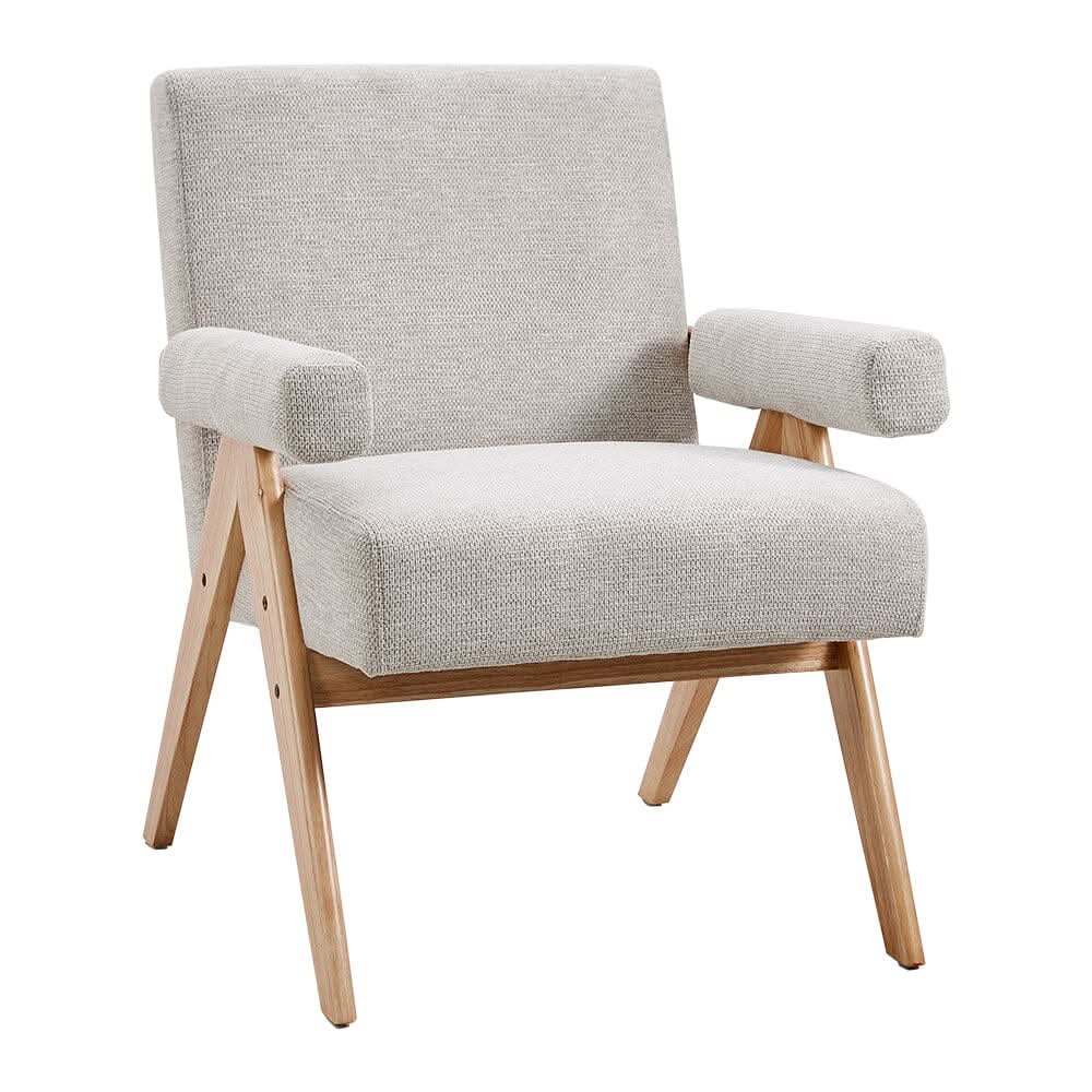 Linen Upholsteried Wooden Armchair