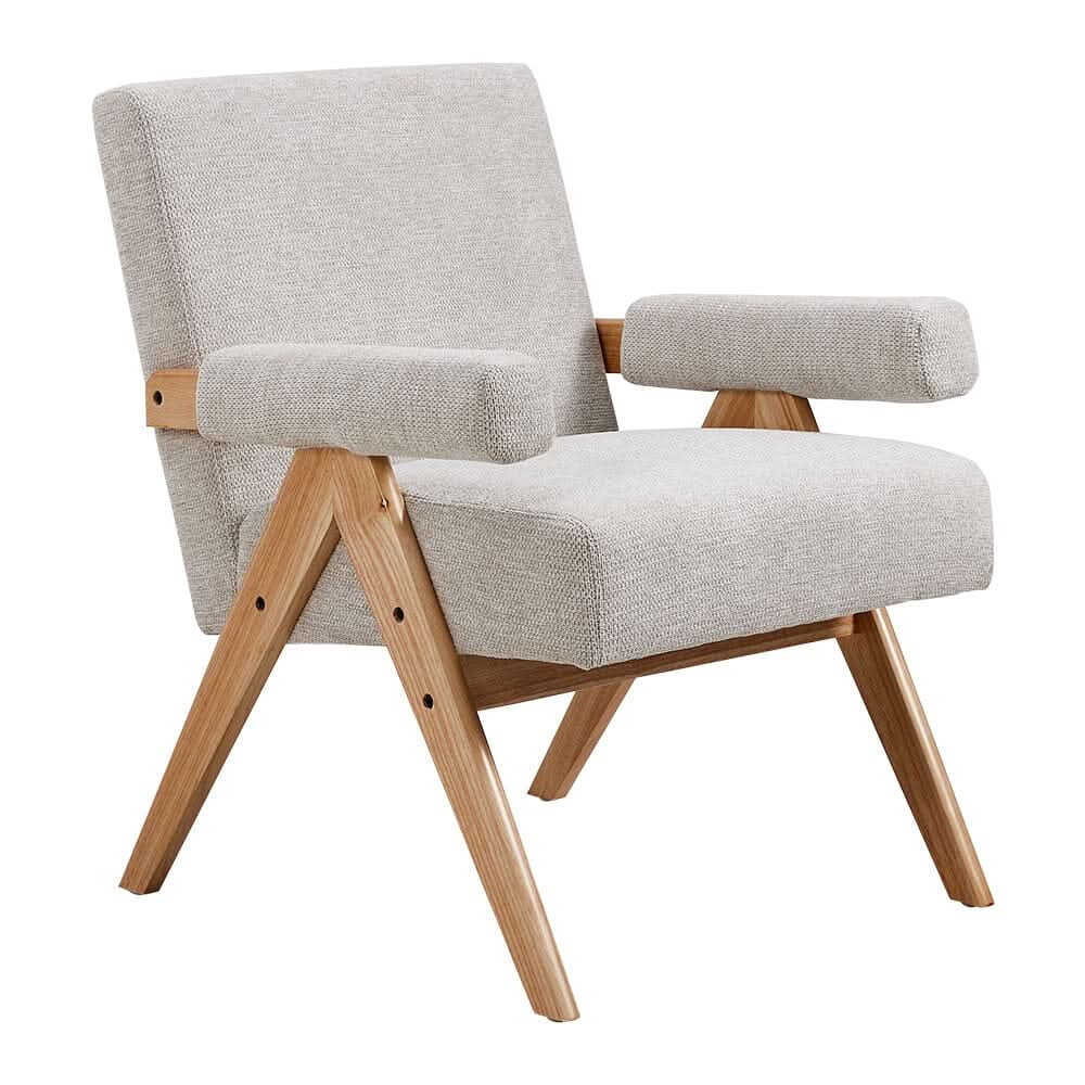 Linen Upholsteried Wooden Armchair