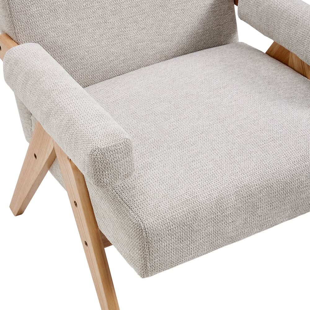 Linen Upholsteried Wooden Armchair