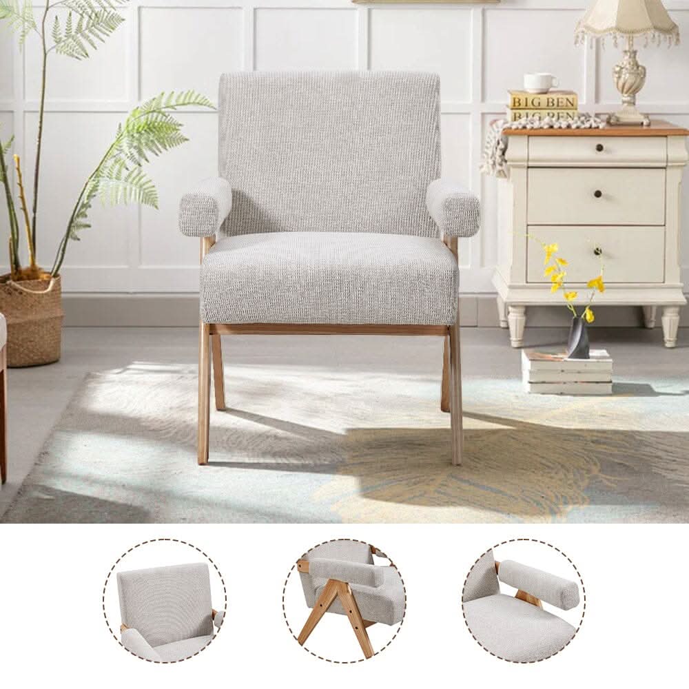 Mid-Century Modern Textured Fabric Accent Chair – Beige