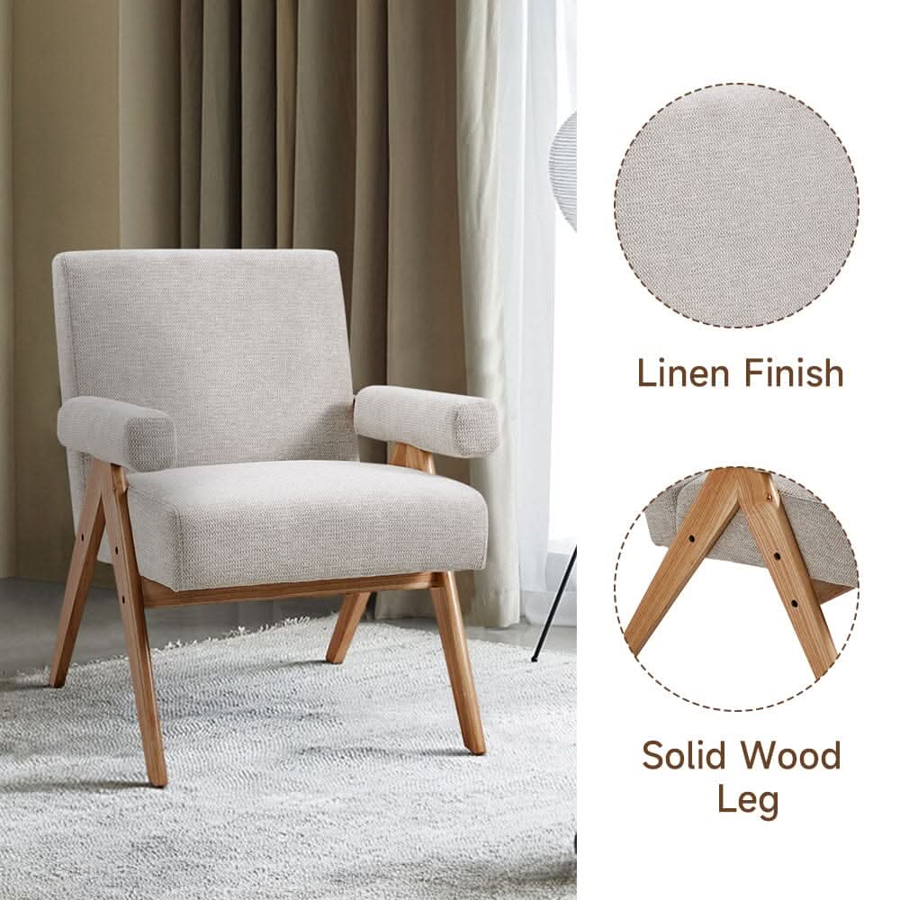 Linen Upholsteried Wooden Armchair