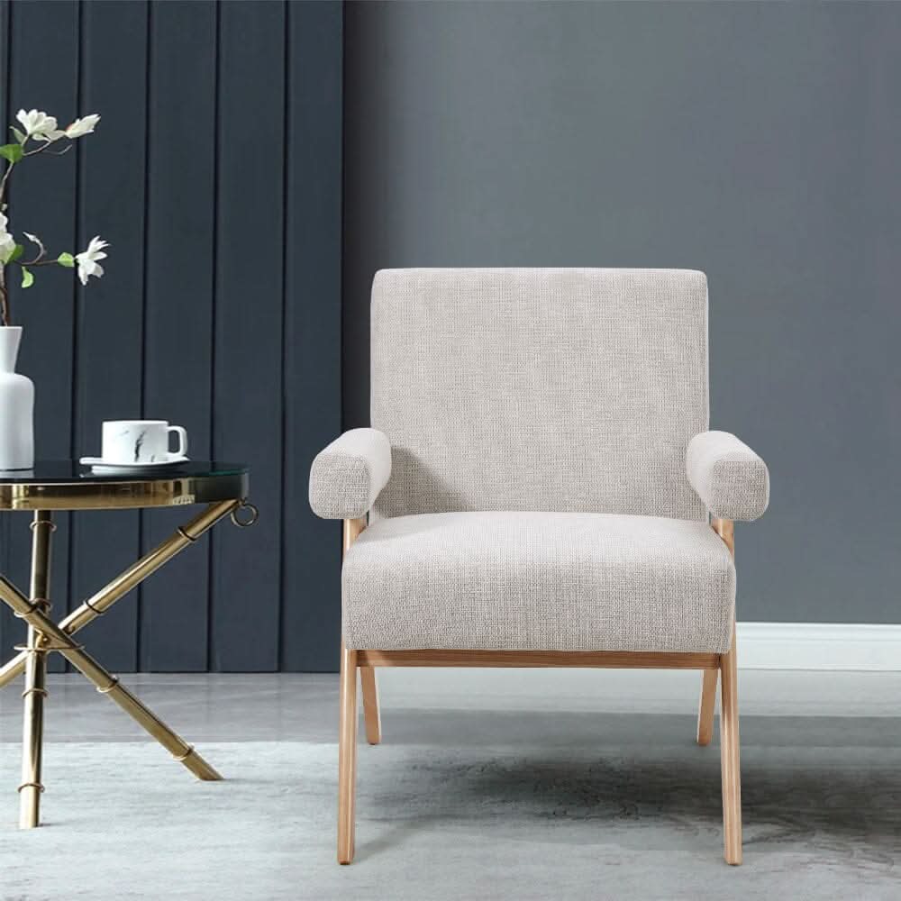 Mid-Century Modern Textured Fabric Accent Chair – Beige