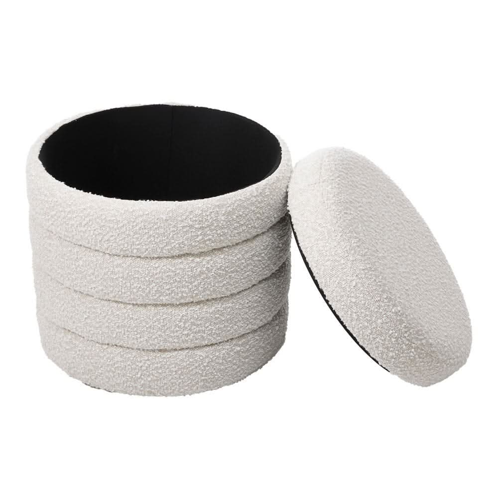 Off-White Wool Storage 5-tier Footstool