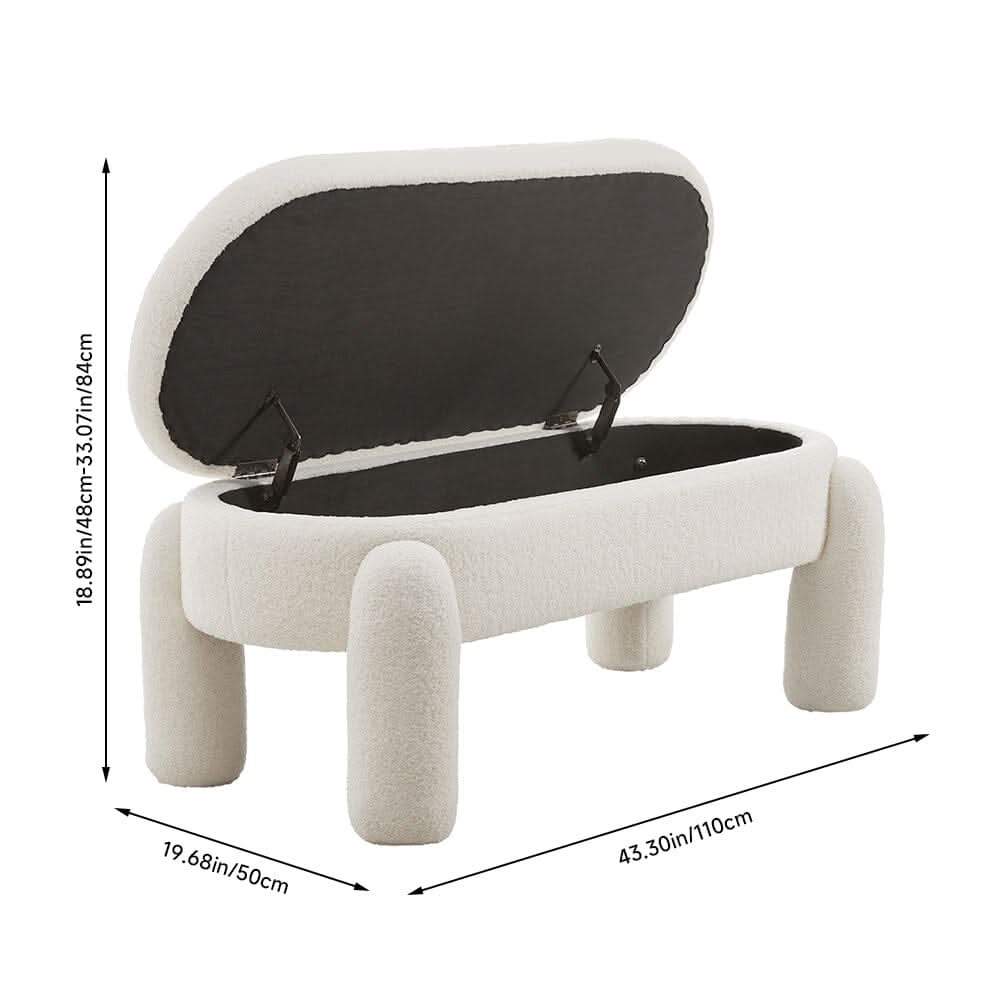 White Teddy Fleece Storage Bench with Flip Lid Support
