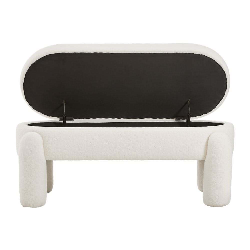White Teddy Fleece Storage Bench with Flip Lid Support