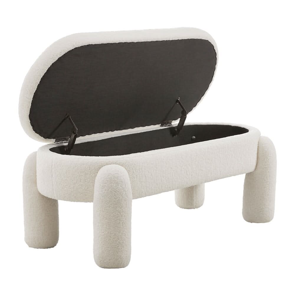 White Teddy Fleece Storage Bench with Flip Lid Support