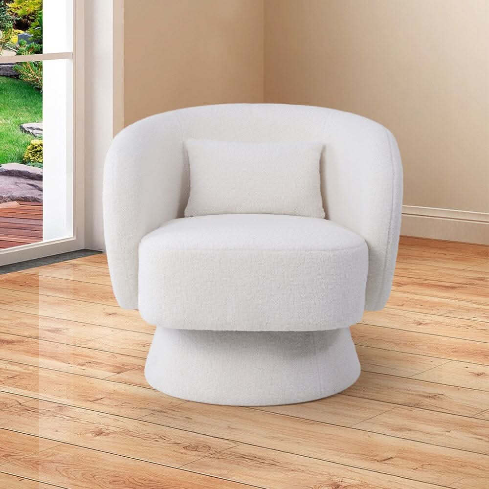Luxe Bouclé Swivel Barrel Accent Chair – Cream White