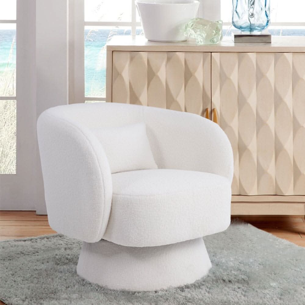 Luxe Bouclé Swivel Barrel Accent Chair – Cream White