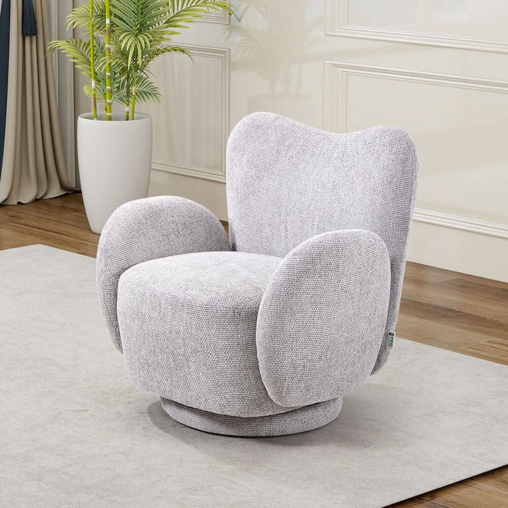 Cloud-Like Swivel Accent Chair – Grey Textured Fabric