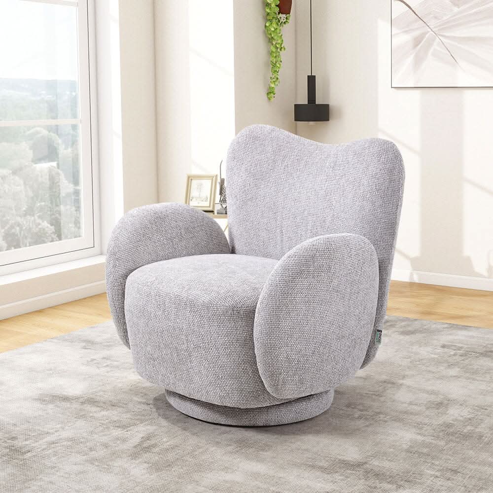 Cloud-Like Swivel Accent Chair – Grey Textured Fabric