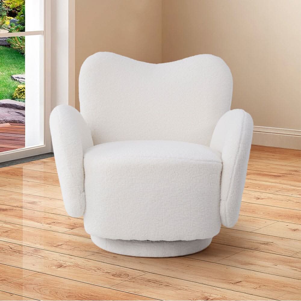 Playful Cloud Swivel Accent Chair – Cream Teddy Fleece