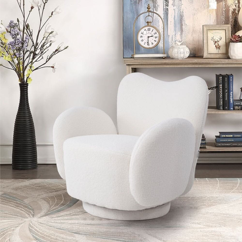 Playful Cloud Swivel Accent Chair – Cream Teddy Fleece
