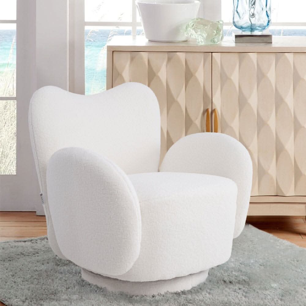 Playful Cloud Swivel Accent Chair – Cream Teddy Fleece
