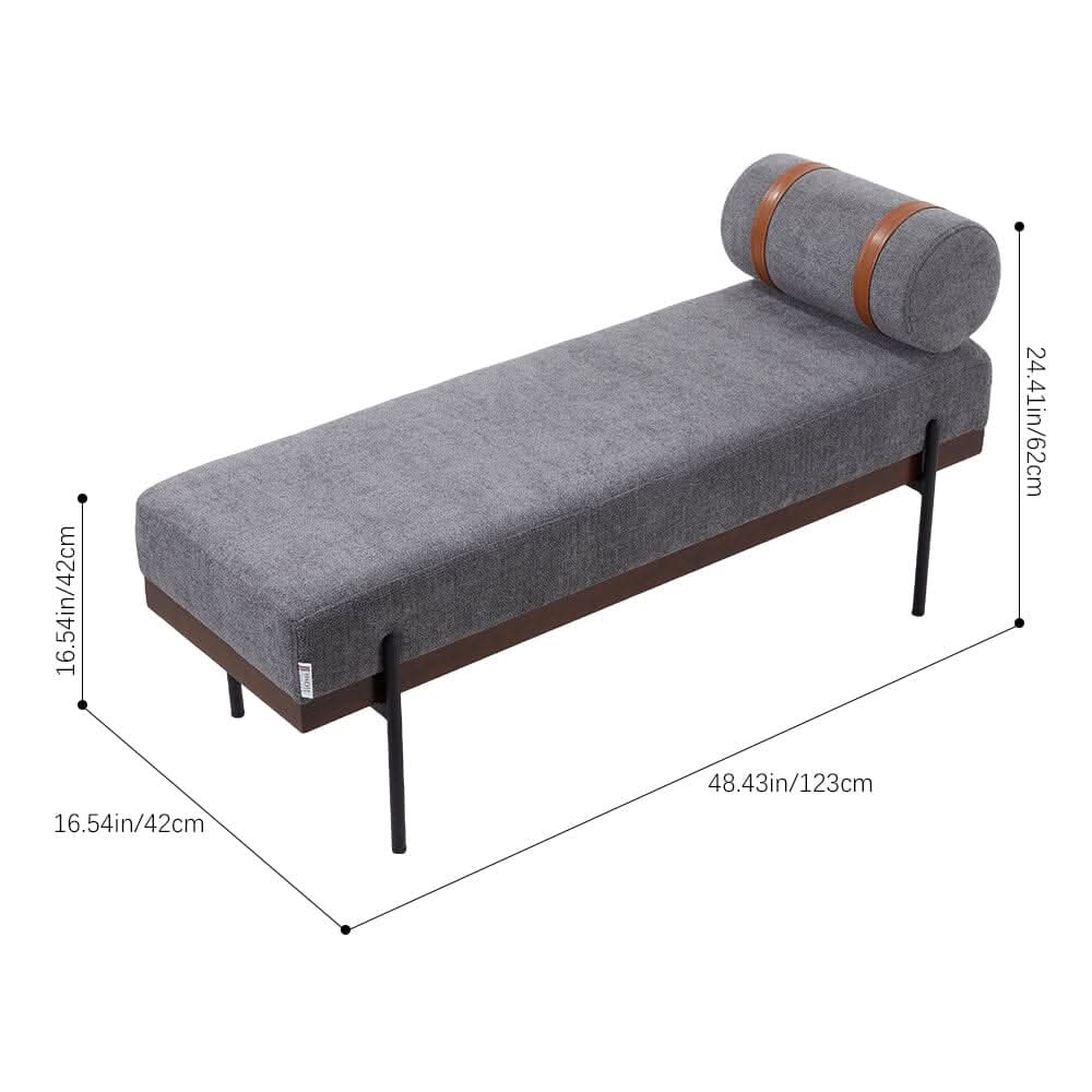 Modern Fabric Bench with Bolster Pillow