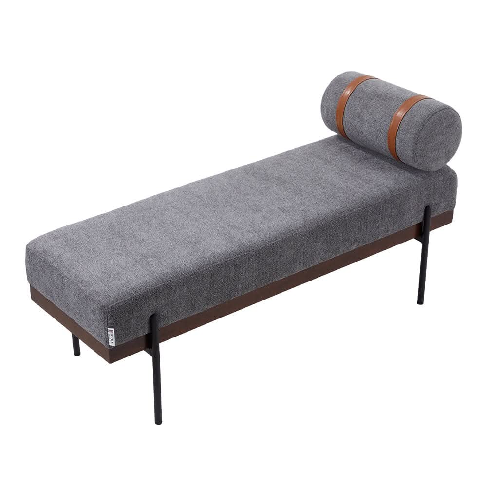 Modern Fabric Bench with Bolster Pillow