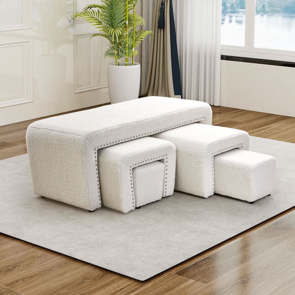 Modular Teddy Fabric Combination Stool Set
