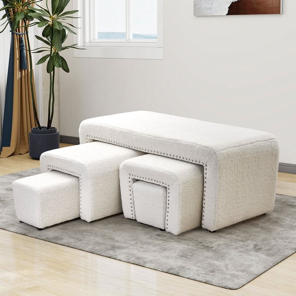 Modular Teddy Fabric Combination Stool Set