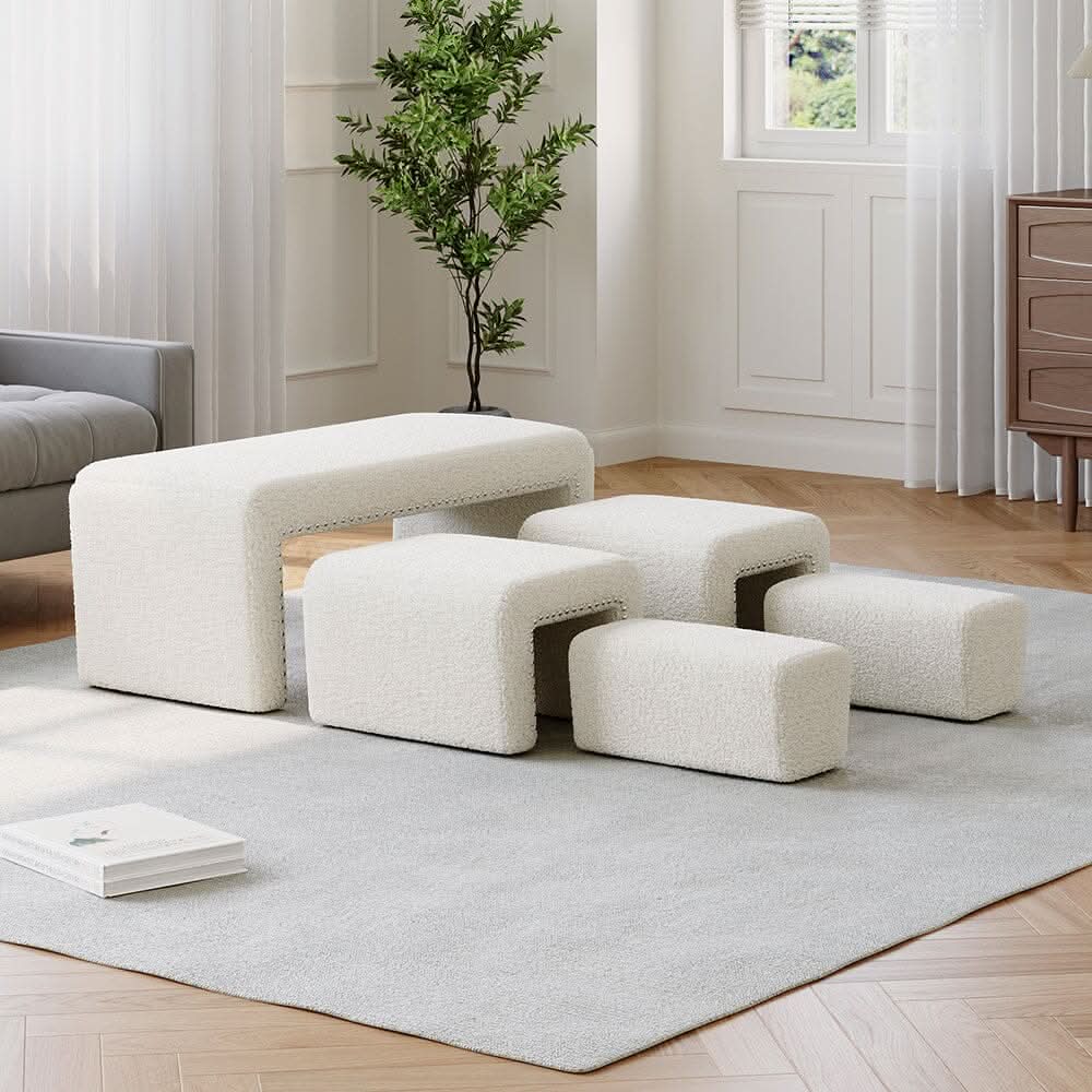 Modular Teddy Fabric Combination Stool Set
