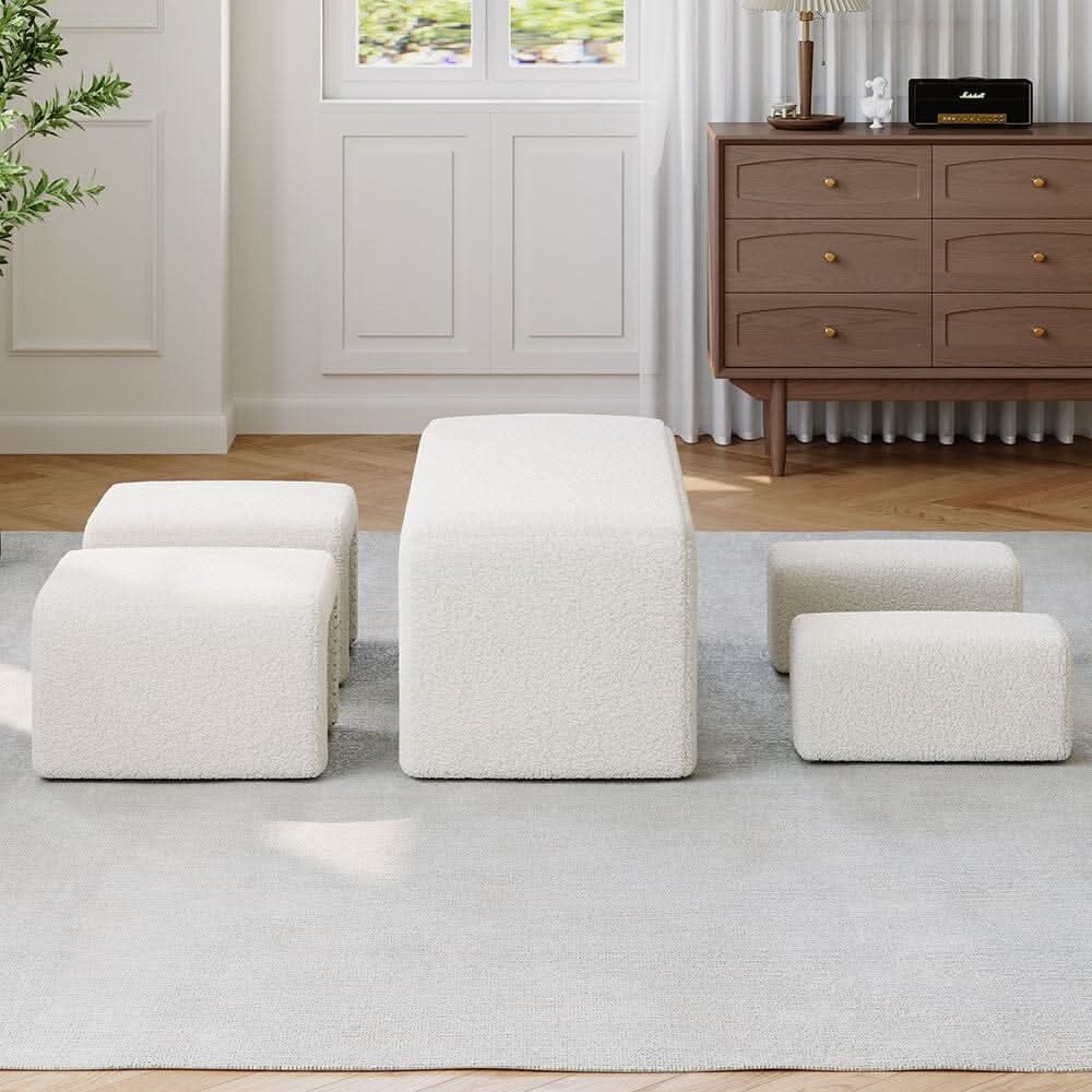 Modular Teddy Fabric Combination Stool Set