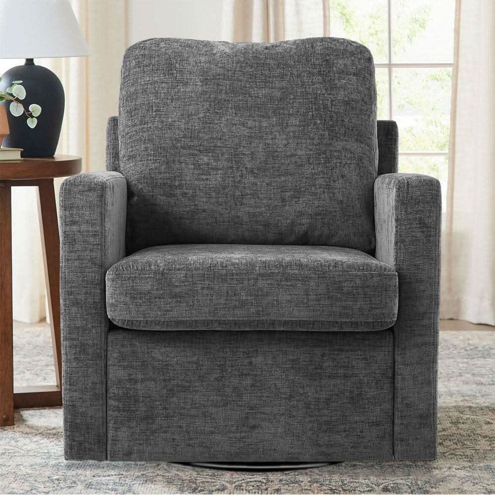 Swivel Accent Chair Grey Chenille 360 Rotation Detachable Design